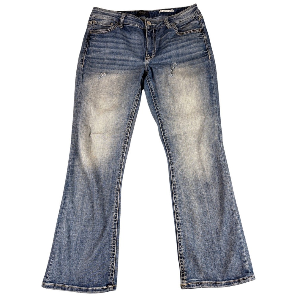 Daytrip Virgo Bootcut Jeans Womens 31R Blue Distressed Western Midrise Denim